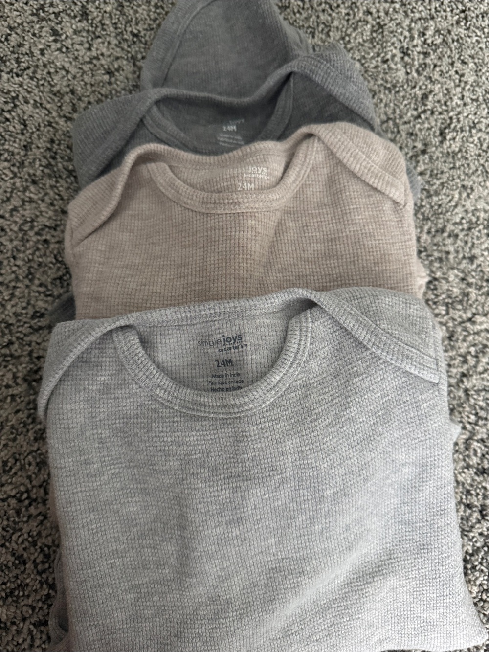 Simple Joys Kids' Waffle Knit Crewneck One-Piece in Gray & Taupe (3-Pack)